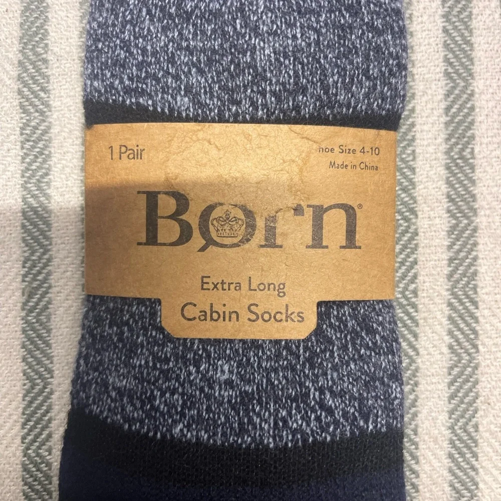 Born Extra Warm Cabin Socks‎ NEW- Navy Blue Striped